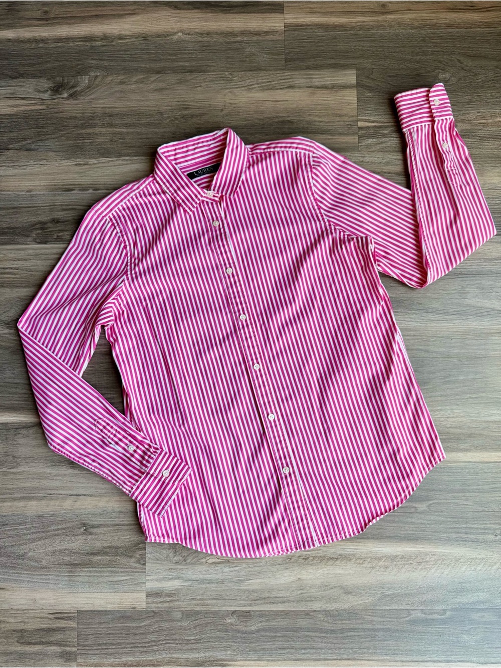 Preppy Lauren Ralph Lauren Pink Stripe Cotton LRL embroidery Button Down Shirt - Picture 2 of 13